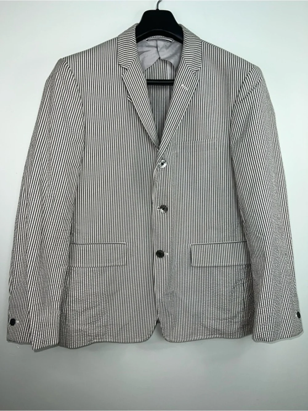 Thom Grey Thom Browne LL 42R Gray White Seersucker 100% Cotton Blazer